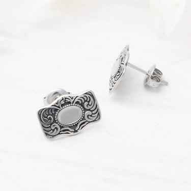 18K Gold PVD Stainless Steel Buckle Stud Earrings- silver studio 