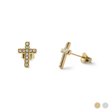 Wholesale jewelry 18K Gold PVD Stainless Steel Stone Cross Earrings- Gold main 