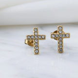 Wholesale jewelry 18K Gold PVD Stainless Steel Stone Cross Earrings- Gold studio 