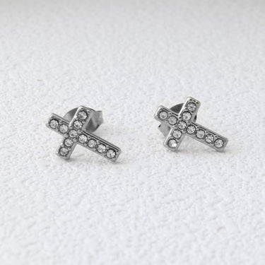 Wholesale jewelry 18K Gold PVD Stainless Steel Stone Cross Earrings- Stainless studio 