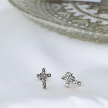 Wholesale jewelry 18K Gold PVD Stainless Steel Stone Cross Earrings- Stainless studio 