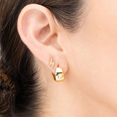 Wholesale jewelry 18K Gold PVD Stainless Steel Chunky Hoop One Stone Earring - gold model 