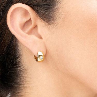 Wholesale jewelry 18K Gold PVD Stainless Steel Chunky Hoop One Stone Earring - gold model 