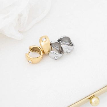 Wholesale jewelry 18K Gold PVD Stainless Steel Chunky Hoop One Stone Earring - gold and stainless studio 