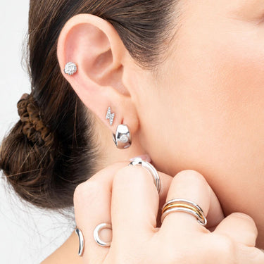 Wholesale jewelry 18K Gold PVD Stainless Steel Chunky Hoop One Stone Earring - stainless model 