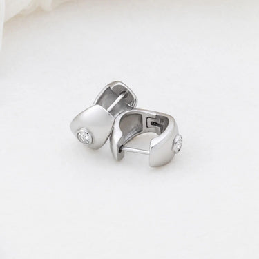 Wholesale jewelry 18K Gold PVD Stainless Steel Chunky Hoop One Stone Earring - stainless studio 