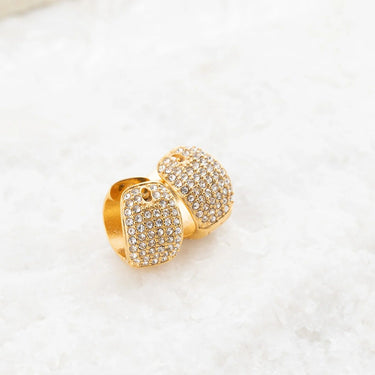 Wholesale jewelry 18K Gold PVD Stainless Steel Pave Stone Huggie Earrings- gold studio 