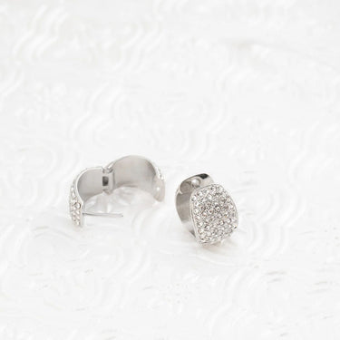 Wholesale jewelry 18K Gold PVD Stainless Steel Pave Stone Huggie Earrings- stainless studio 