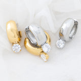 Wholesale jewelry 18K Gold PVD Stainless Steel Chunky One Stone Earrings - gold and stainless studio 