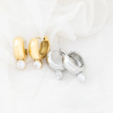 Wholesale jewelry 18K Gold PVD Stainless Steel Chunky One Stone Earrings - gold and stainless studio 