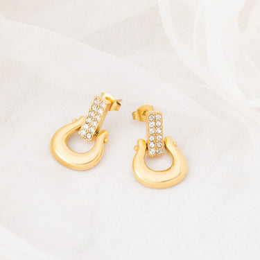Wholesale jewelry 18K Gold PVD Stainless Steel Horseshoe Drop Earrings- gold studio 
