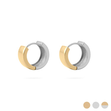 Wholesale jewelry 18K Gold PVD Stainless Steel The Duo Huggie Earring - mixed metal main 
