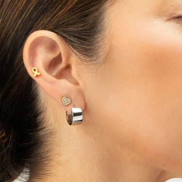 Wholesale jewelry 18K Gold PVD Stainless Steel The Duo Huggie Earring - mixed metal model 