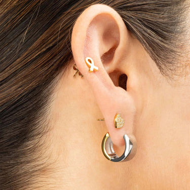 Wholesale jewelry 18K Gold PVD Stainless Steel The Duo Huggie Earring - mixed metal model 