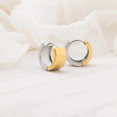 Wholesale jewelry 18K Gold PVD Stainless Steel The Duo Huggie Earring - mixed metal studio 