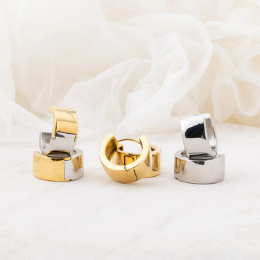 Wholesale jewelry 18K Gold PVD Stainless Steel The Duo Huggie Earring - collection studio shot