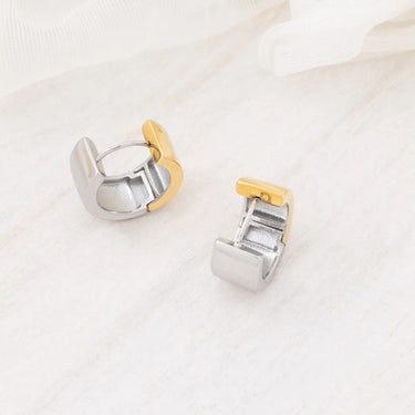 Wholesale jewelry 18K Gold PVD Stainless Steel The Duo Huggie Earring - mixed metal studio 
