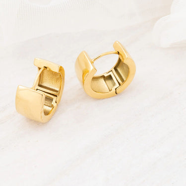 Wholesale jewelry 18K Gold PVD Stainless Steel The Duo Huggie Earring - gold studio 