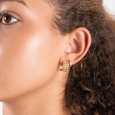 Wholesale jewelry 18K Gold PVD Stainless Steel Baguette Statement Hoop Earrings- gold model 