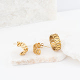Wholesale jewelry 18K Gold PVD Stainless Steel Baguette Statement Hoop Earrings- gold studio 