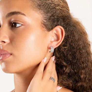 Wholesale jewelry 18K Gold PVD Stainless Steel Baguette Statement Hoop Earrings- stainless model 