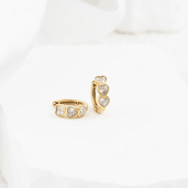 Wholesale jewelry 18K Gold PVD Stainless Steel Stone Heart Huggie Earrings- gold studio 