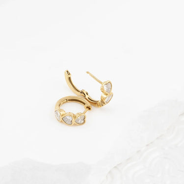 Wholesale jewelry 18K Gold PVD Stainless Steel Stone Heart Huggie Earrings- gold studio 