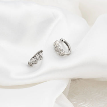 Wholesale jewelry 18K Gold PVD Stainless Steel Stone Heart Huggie Earrings- stainless studio 