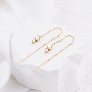 Wholesale jewelry 18K Gold PVD Stainless Steel Dangle Stone Earrings - gold studio 