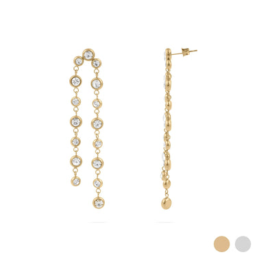 Wholesale jewelry 18K Gold PVD Stainless Steel Double Stone Dangle Earrings- gold main 