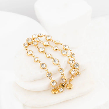 Wholesale jewelry 18K Gold PVD Stainless Steel Double Stone Dangle Earrings- gold studio 