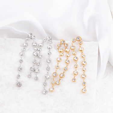 Wholesale jewelry 18K Gold PVD Stainless Steel Double Stone Dangle Earrings- stainless and gold studio