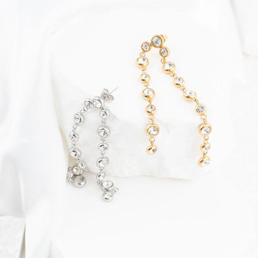Wholesale jewelry 18K Gold PVD Stainless Steel Double Stone Dangle Earrings- stainless and gold studio