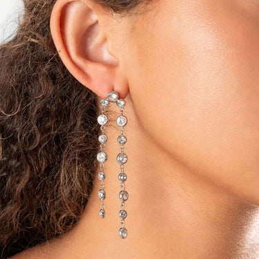 Wholesale jewelry 18K Gold PVD Stainless Steel Double Stone Dangle Earrings- stainless model 