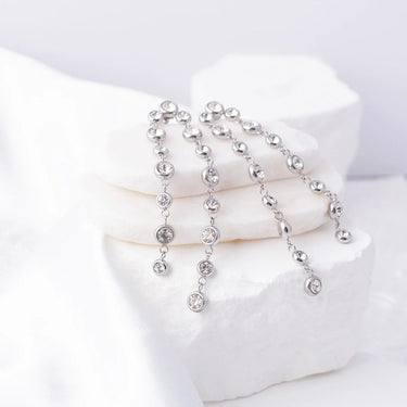 Wholesale jewelry 18K Gold PVD Stainless Steel Double Stone Dangle Earrings- stainless studio