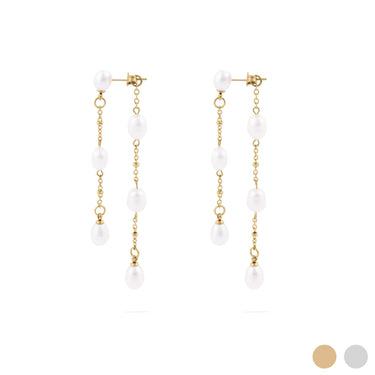 Wholesale jewelry 18K Gold PVD Stainless Steel Dangle Pearl Earrings- gold main 