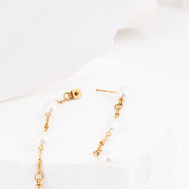 Wholesale jewelry 18K Gold PVD Stainless Steel Dangle Pearl Earrings- gold studio 