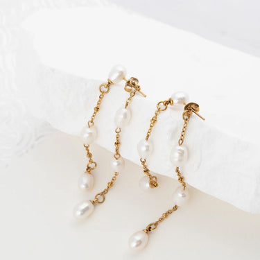 Wholesale jewelry 18K Gold PVD Stainless Steel Dangle Pearl Earrings- gold studio 