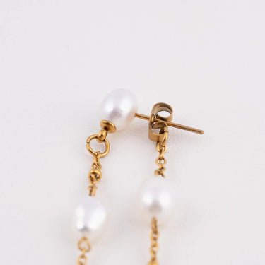 Wholesale jewelry 18K Gold PVD Stainless Steel Dangle Pearl Earrings- gold studio 