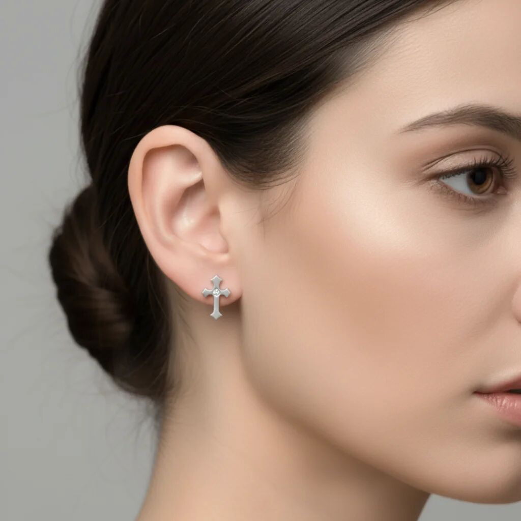 Stainless Steel Cross CZ Earrings / ERJ3132