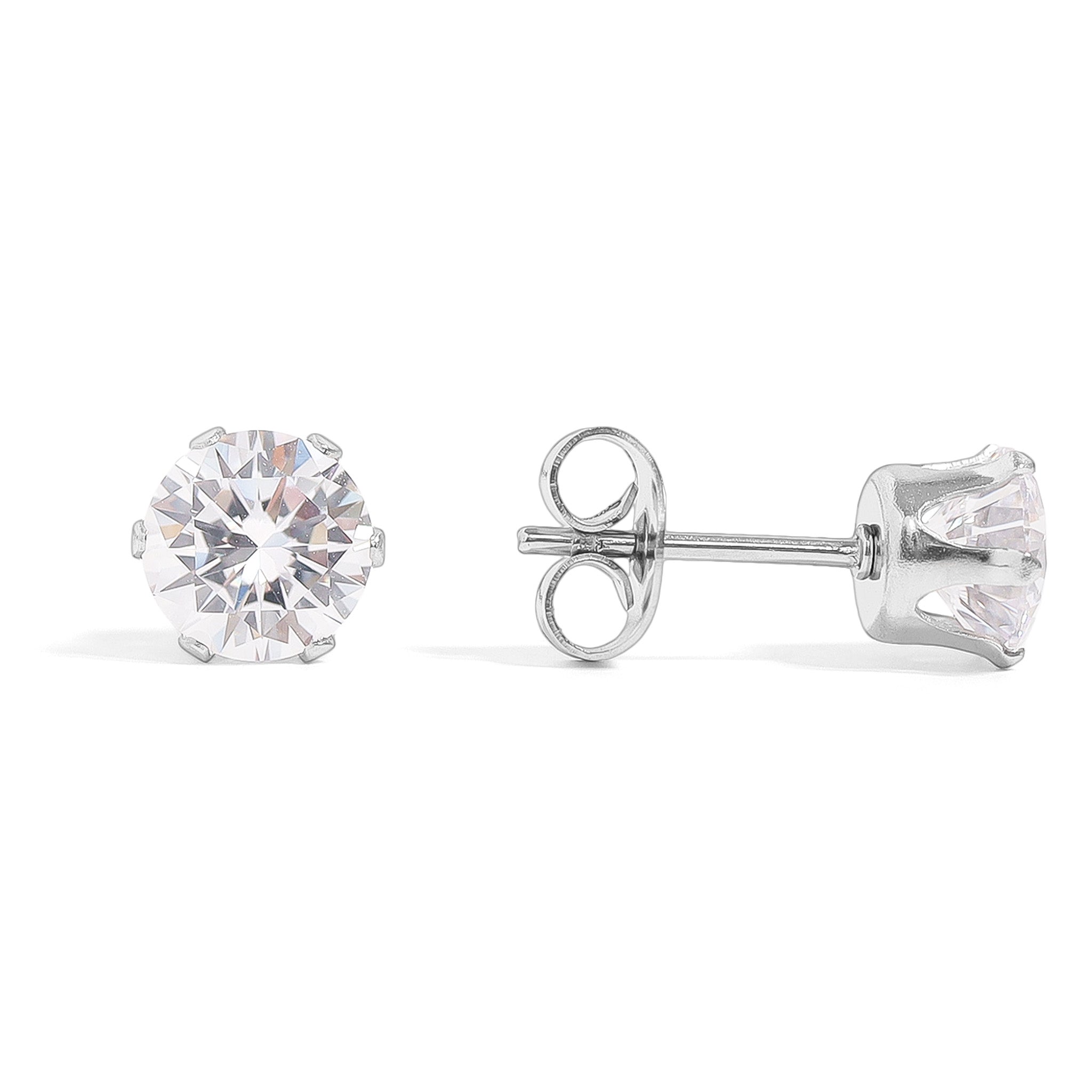 Stainless Steel Round CZ Stud Earrings / ERJ3158