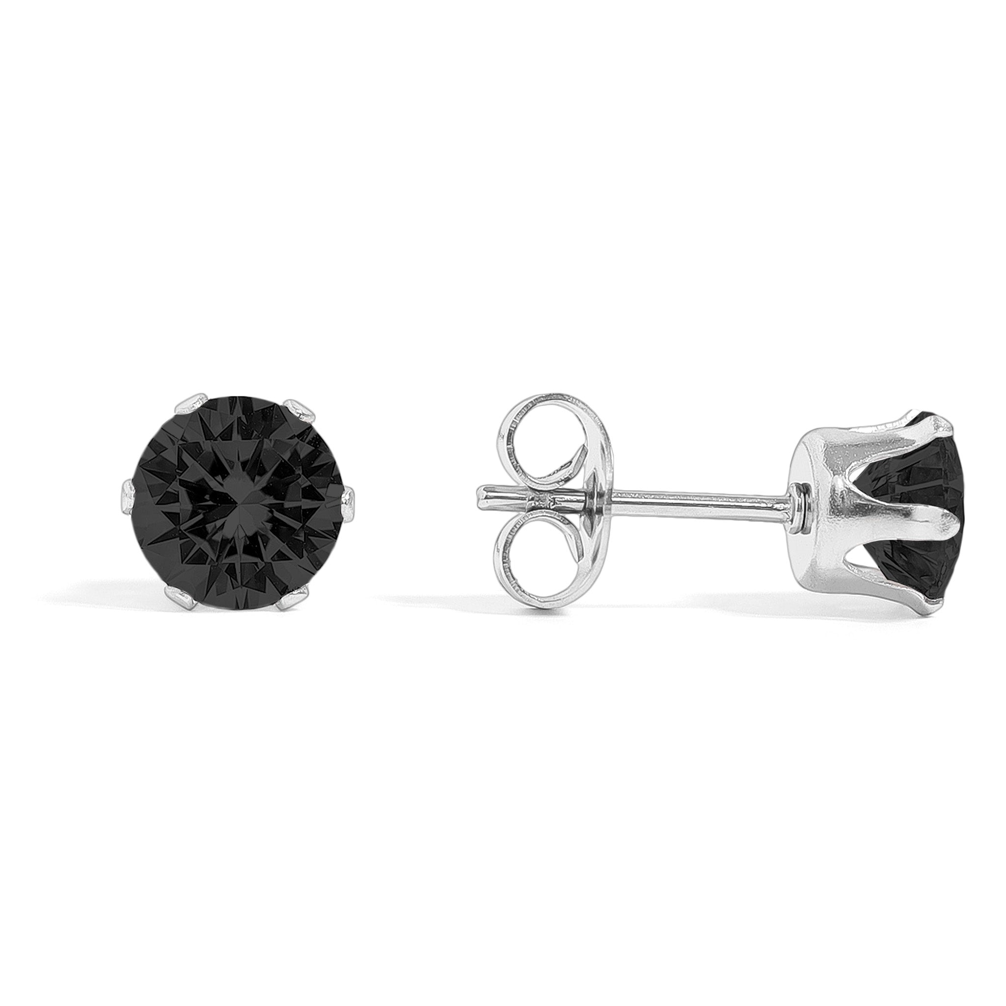 Black Stainless Steel Round CZ Stud Earrings / ERJ3159
