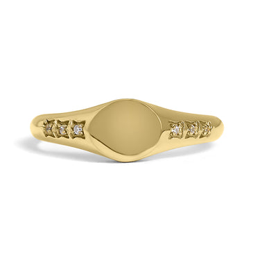18K Gold PVD Edelstahl leere gravierende CZ -Runde Signet Ring/ESR0003
