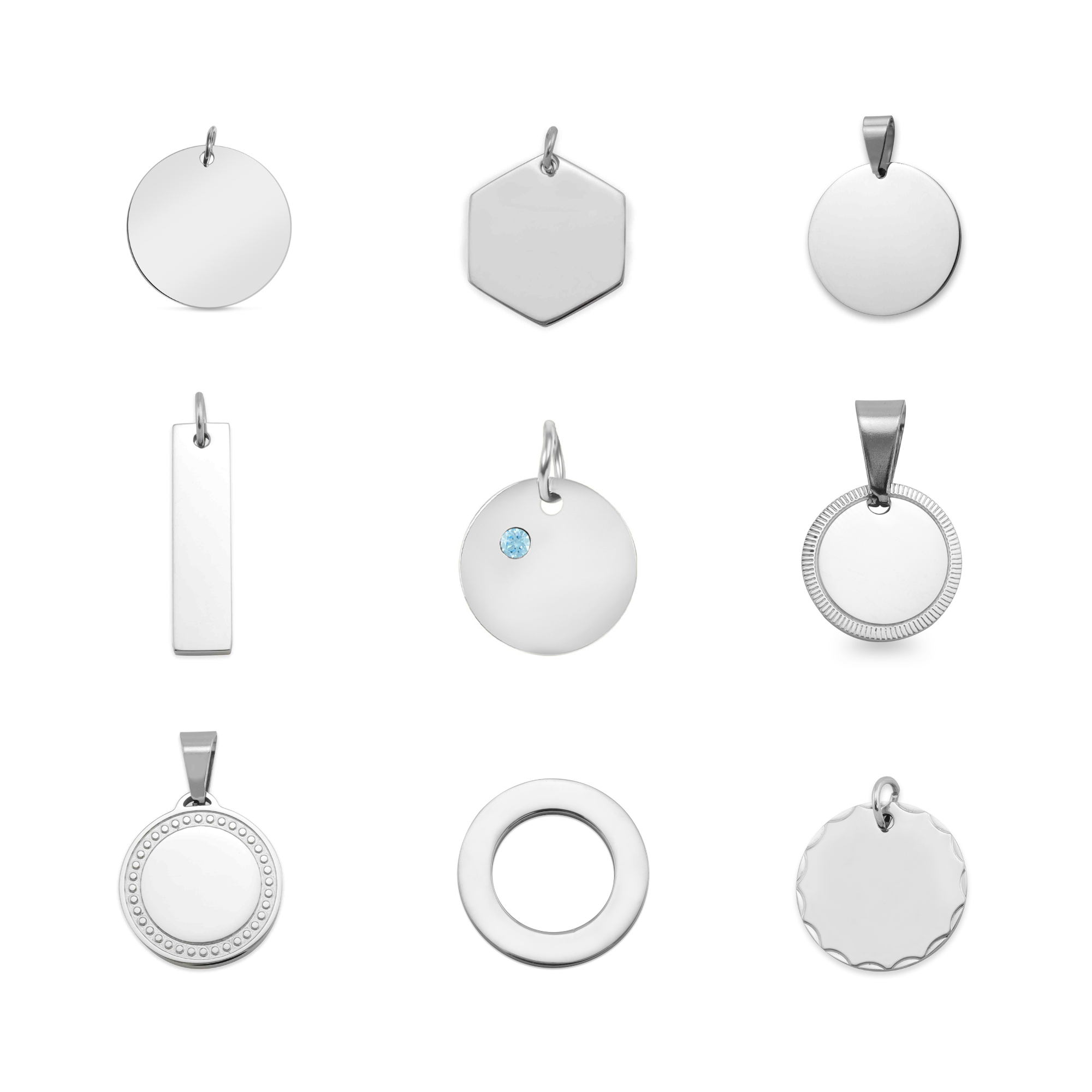 Stainless Steel Engravable Blank Pendants & Charm Kit / BND0043