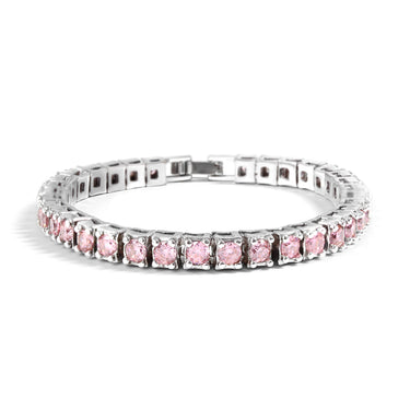 White Gold Over Brass Pink CZ Fashion Bracelet / FBL0003