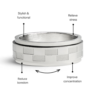 Highly Polished Stainless Steel Spinner Ring Feature Graphic