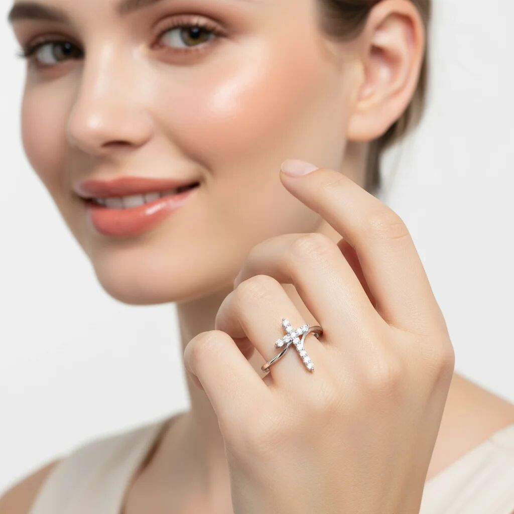 Rostfritt stål CZ -korsring / FSR0002