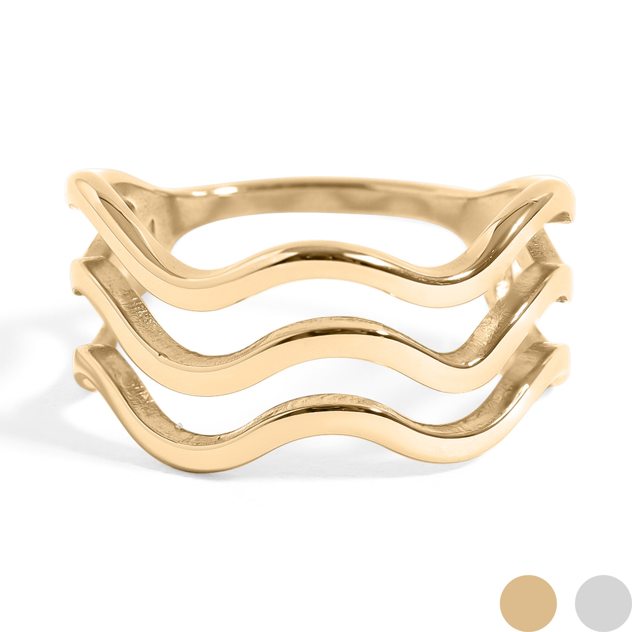 18K Gold PVD Stainless Steel Triple Wave Geometric Ring