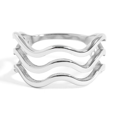 Stainless Steel Triple Wave Geometric Ring