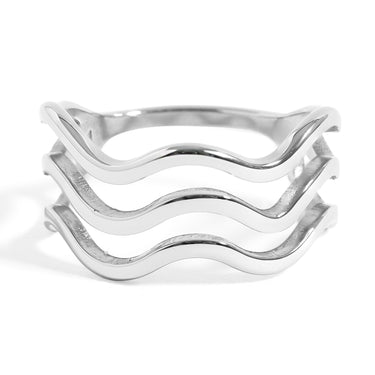 Stainless Steel Triple Wave Geometric Ring